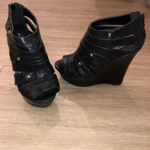Faux leather platform wedges